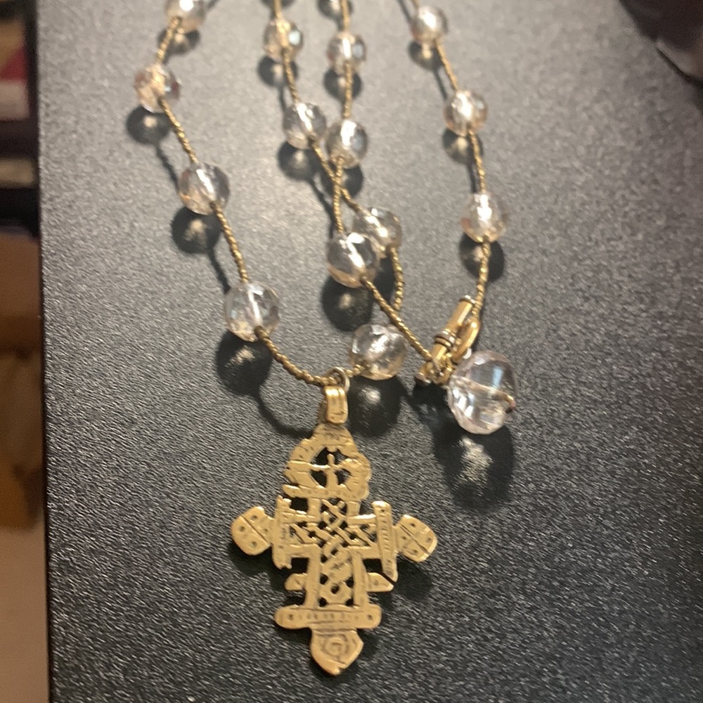 Artisan Handmade Recycled Artillery shells Ethiopian coptic cross necklace.